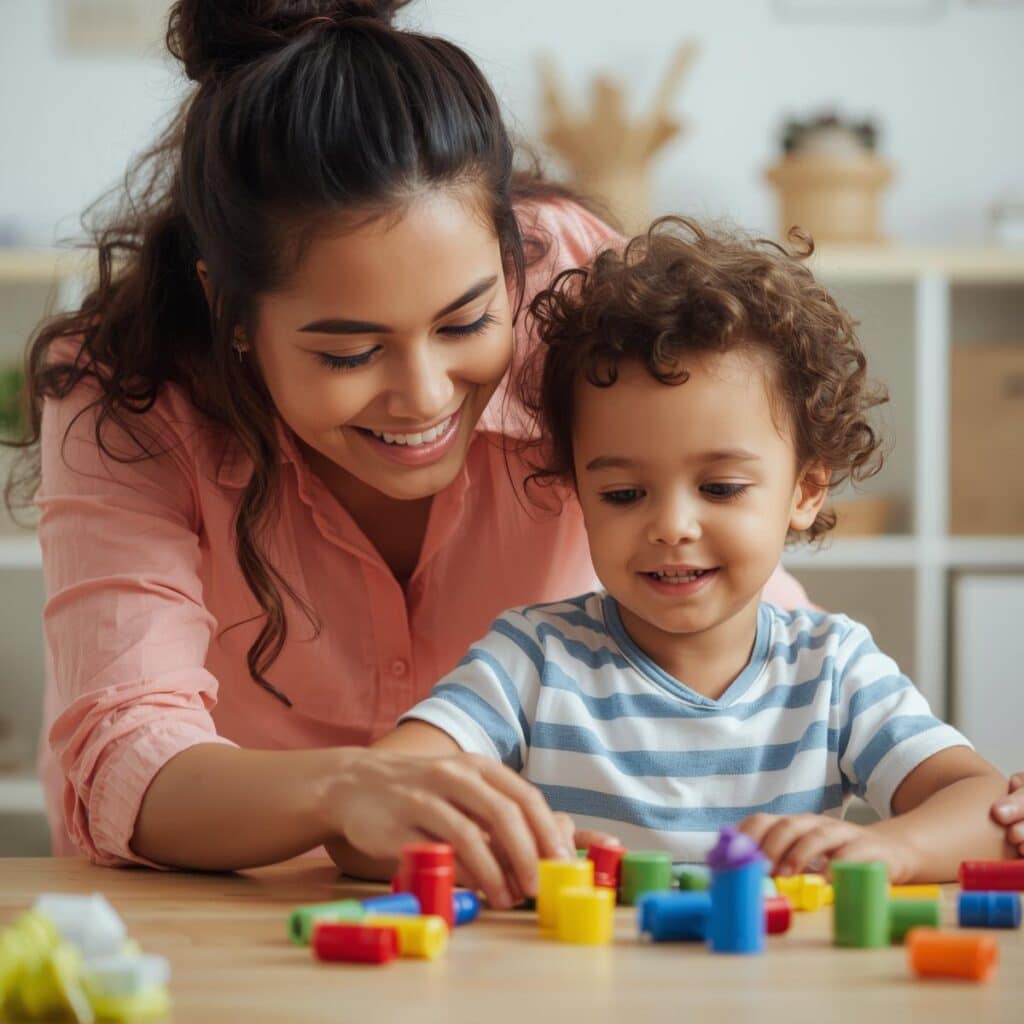 Mother and child playing together - child development activities